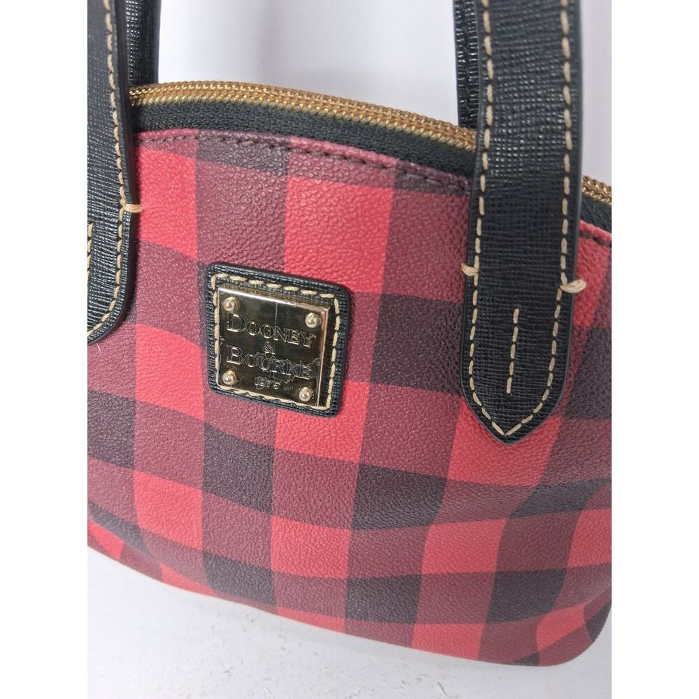 Dooney & Bourke Buffalo Plaid Small Satchel Red Black Crossbody Bag Leather Trim - Picture 15 of 16